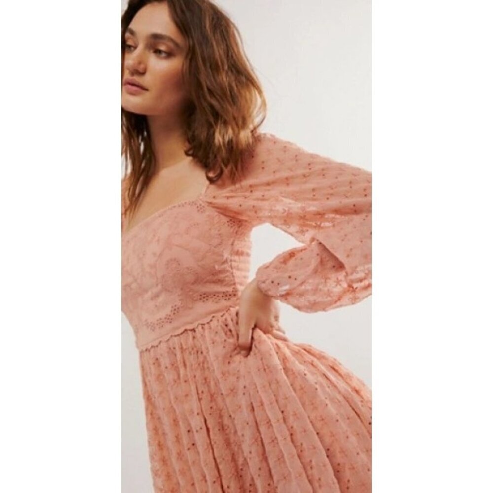 NEW FREE PEOPLE MALINA MINI DRESS IN SUN BLUSH XSMALL - Picture 2 of 9